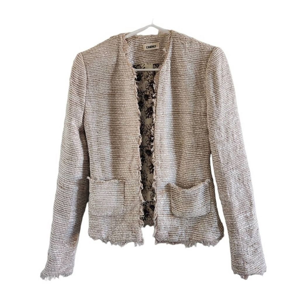 𝅺L'AGENCE Angelina Tweed Blazer Tan and White Size 0